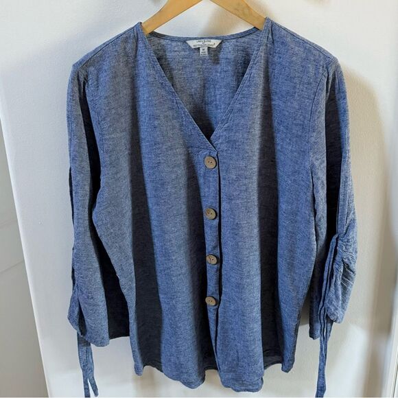 Linen Blend By Hester & Orchard Linen Blend V Neck Tunic with Sleeve Tie M NWOT - Picture 11 of 15